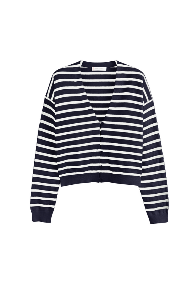 Navy Cotton-Linen Summer Breton Cardigan image 2