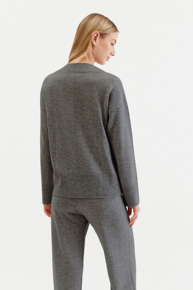 Dark-Grey Wool-Cashmere V-Neck Sweater image 3