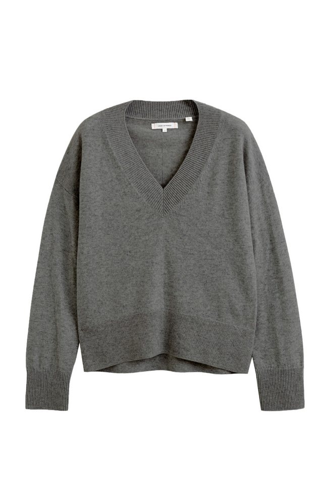 Dark-Grey Wool-Cashmere V-Neck Sweater image 2