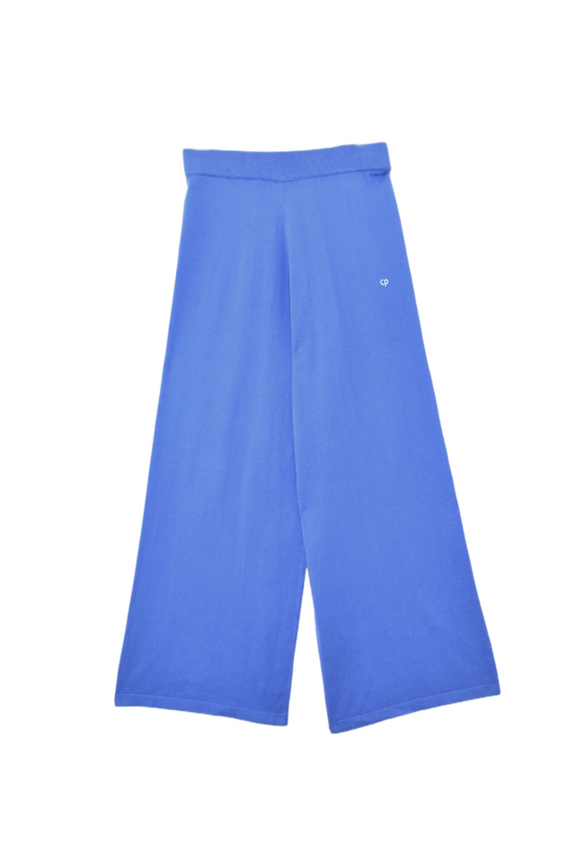 Blue Cotton Cropped Wide-Leg Track Pants image 2