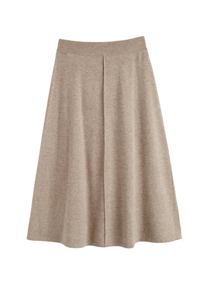 Warm-Oatmeal Wool-Cashmere Midi Skirt