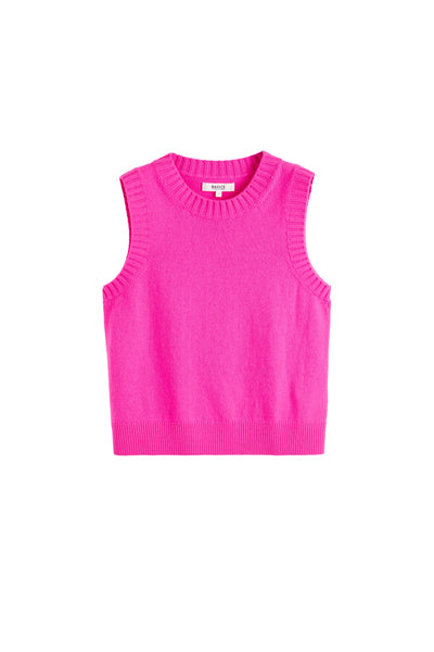 Pink sleeveless sweater on a white background