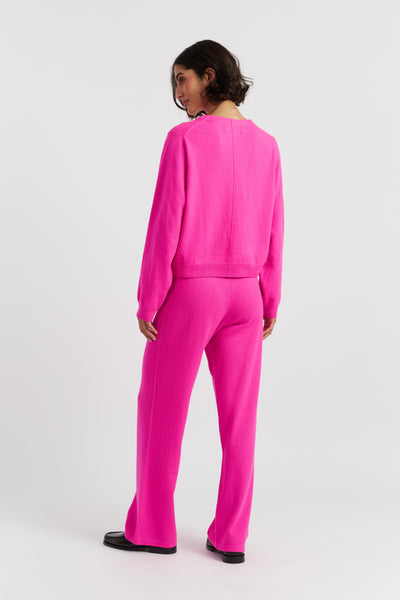 Fuchsia Wool-Cashmere Cropped Cardigan