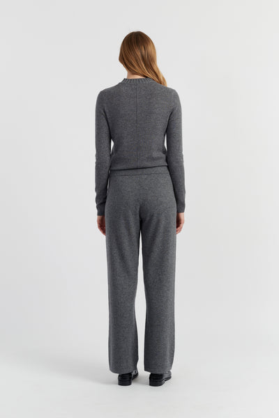 Grey Wool-Cashmere Wide-Leg Track Pants