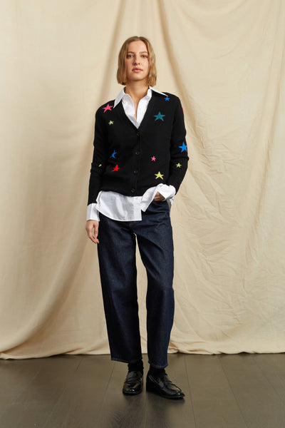 Black Wool-Cashmere Star Cardigan
