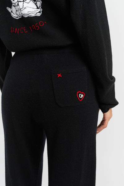 Black Wool-Cashmere Peanuts Wide-Leg Track Pants