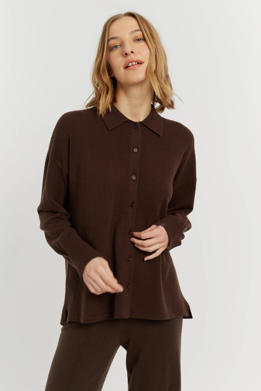 Chocolate Wool-Cashmere Relaxed Shirt