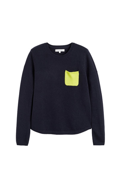 Black sweater with a yellow pocket on a white background