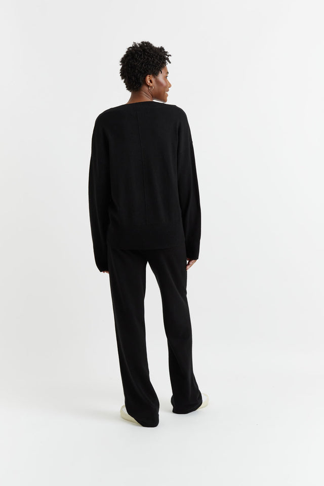 Black Wool-Cashmere Wide-Leg Track Pants image 4