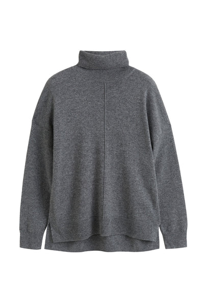 Grey Wool-Cashmere Relaxed Rollneck Sweater