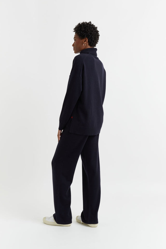 Navy Wool-Cashmere Wide-Leg Track Pants image 3