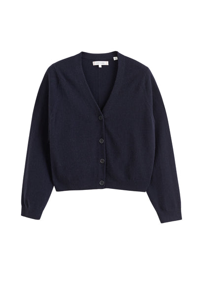 Navy Wool-Cashmere Cropped Cardigan