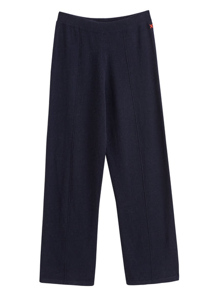 Navy Wool-Cashmere Wide-Leg Track Pants