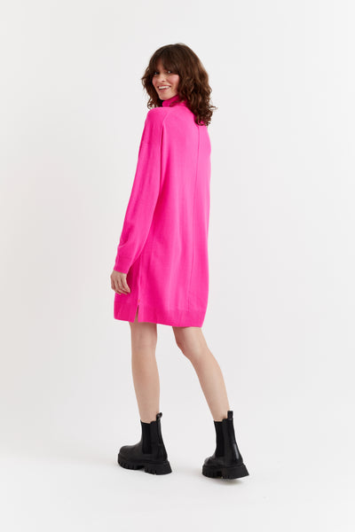 Fuchsia Wool-Cashmere Mini Rollneck Dress