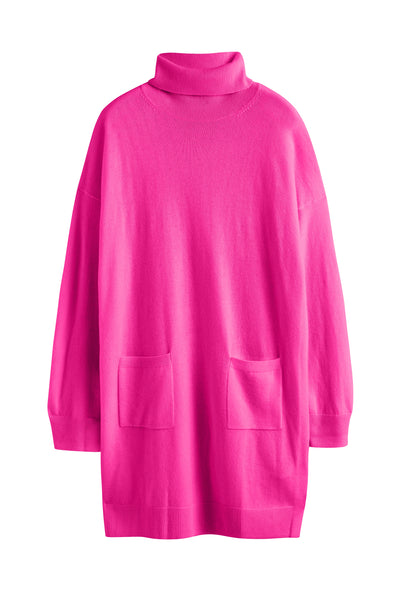 Fuchsia Wool-Cashmere Mini Rollneck Dress