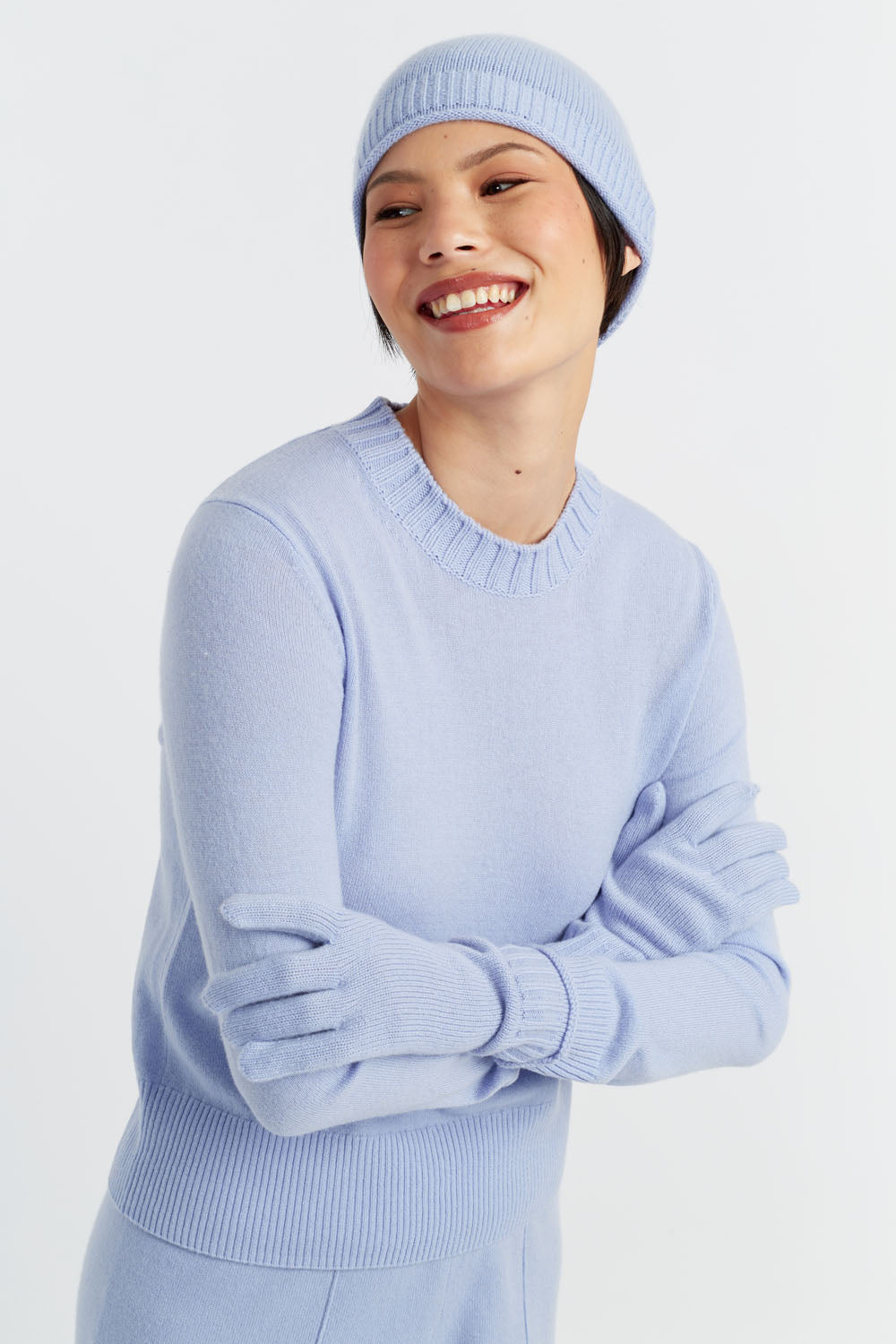 Washed-Blue Wool-Cashmere Gloves