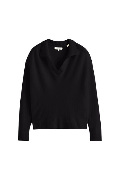 Black Wool-Cashmere Collared Sweater