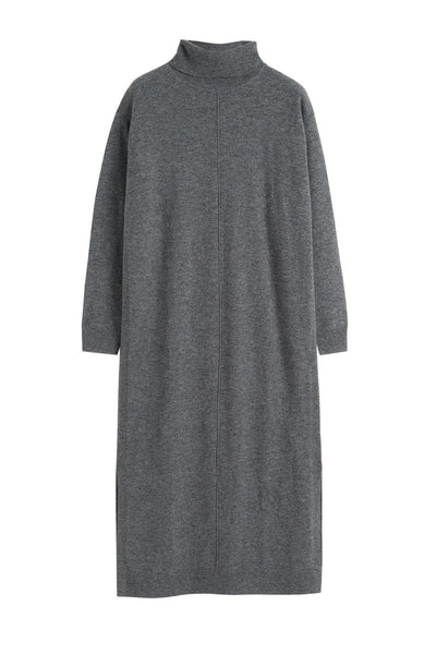 Grey Wool-Cashmere Rollneck Dress