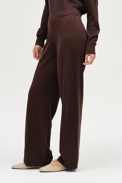 Chocolate Wool-Cashmere Wide-Leg Track Pants - Chinti & Parker UK