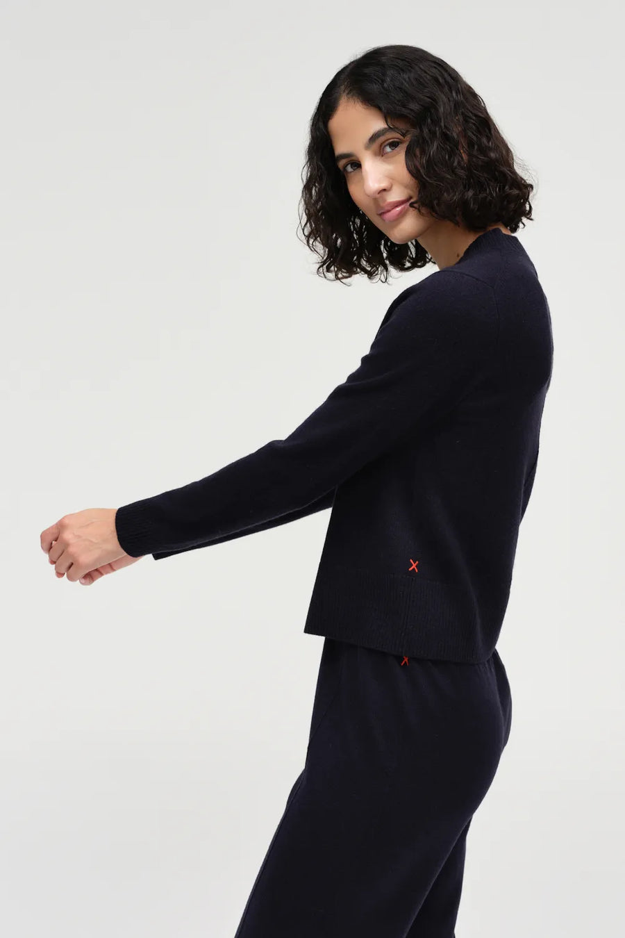 Navy Wool-Cashmere Cropped Sweater