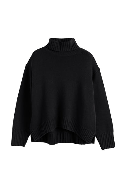 Black Pure Cashmere Relaxed Rollneck Sweater