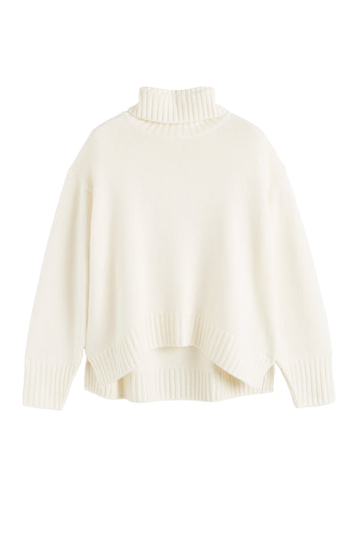 Cream Pure Cashmere Relaxed Rollneck Sweater