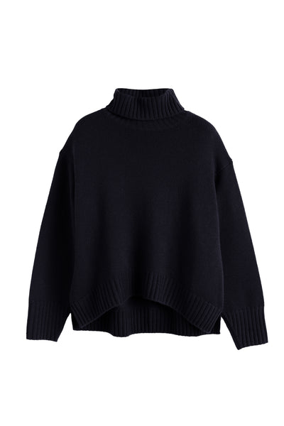 Navy Pure Cashmere Relaxed Rollneck Sweater