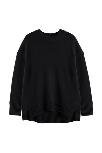 Black Pure Cashmere Chunky Crew Neck Sweater