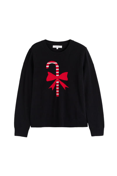 Black Wool-Cashmere Candy Cane Sweater