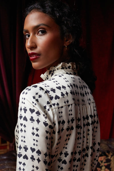 Cream Viscose Queen of Hearts Ruffle Shirt