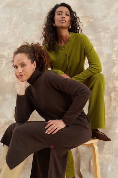 Olive Wool-Cashmere Crew Neck Cardigan