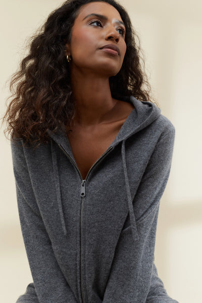 Grey Pure Cashmere Zip Hoodie