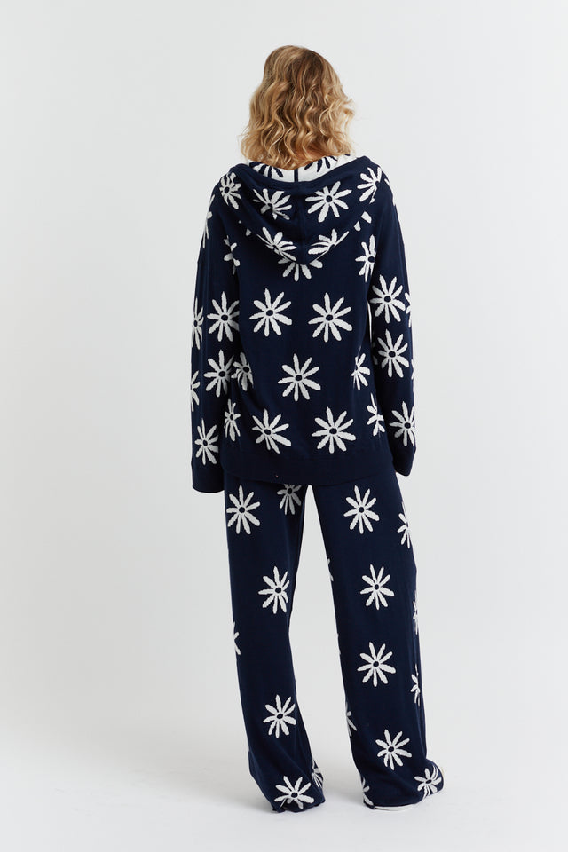 Navy Cotton-Cashmere Ditsy Daisy Hoodie image 3