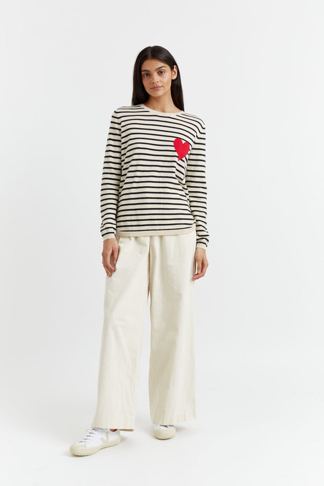 Cream-Navy Breton Heart Wool-Cashmere Sweater image 4