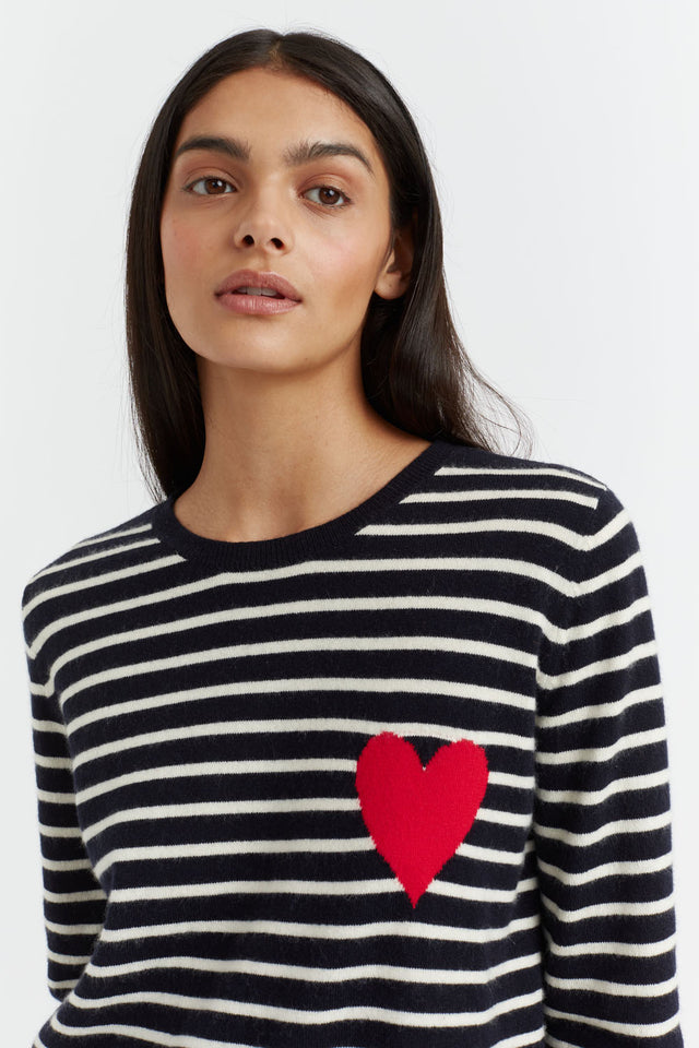 Navy-Cream Breton Heart Wool-Cashmere Sweater image 3