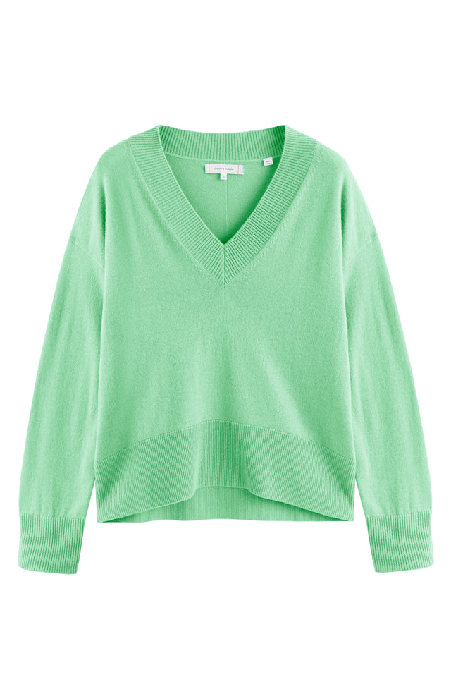 Mint-Green Wool-Cashmere V-Neck Sweater image 2