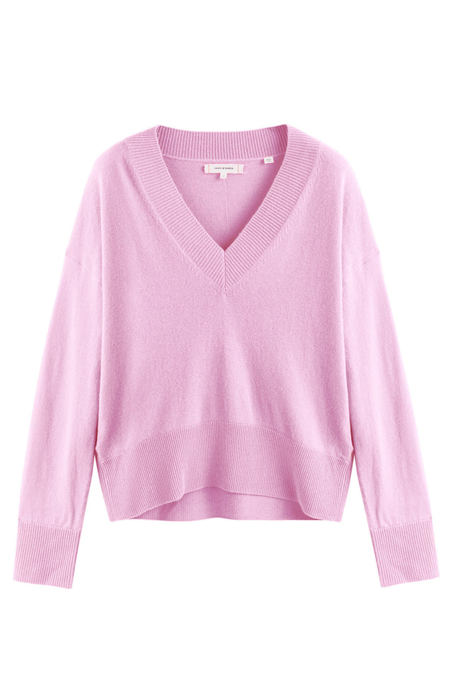 Pink-Lemonade Wool-Cashmere V-Neck Sweater image 2