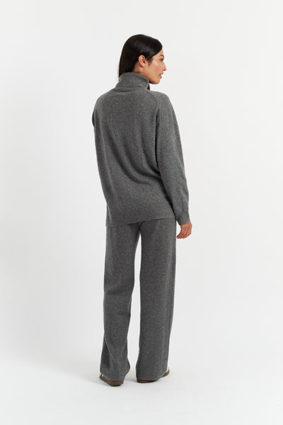 Grey Wool-Cashmere Relaxed Rollneck Sweater