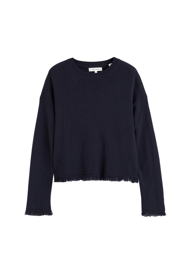 Navy Wool-Cashmere Fringe Sweater image 2