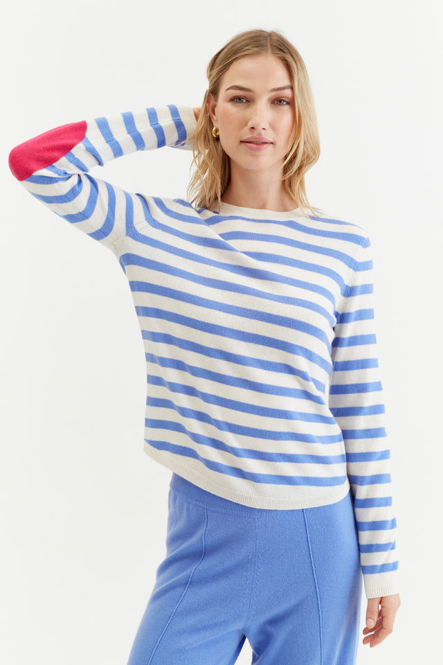 Blue-Cream Wool-Cashmere Stripe Sweater image 1