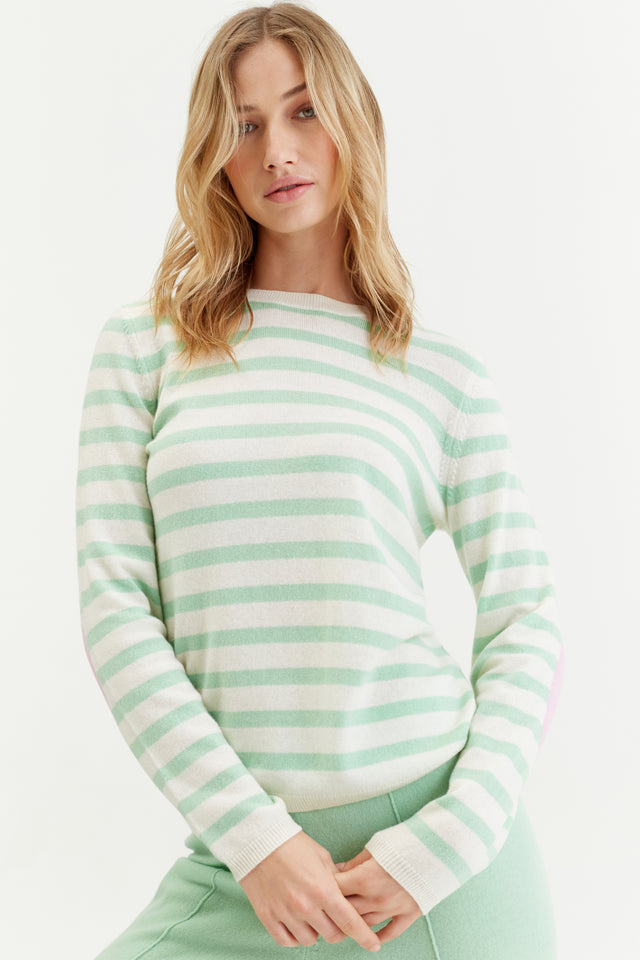 Mint-Cream Wool-Cashmere Stripe Sweater image 1