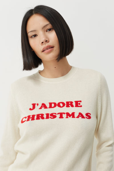 Cream Wool-Cashmere J'adore Christmas Sweater