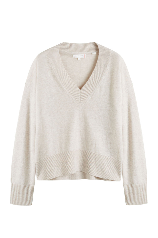 Light-Oatmeal Wool-Cashmere V-Neck Sweater image 2