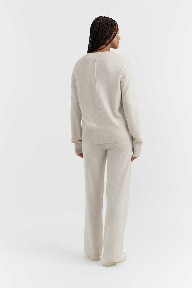 Light-Oatmeal Wool-Cashmere V-Neck Sweater image 3
