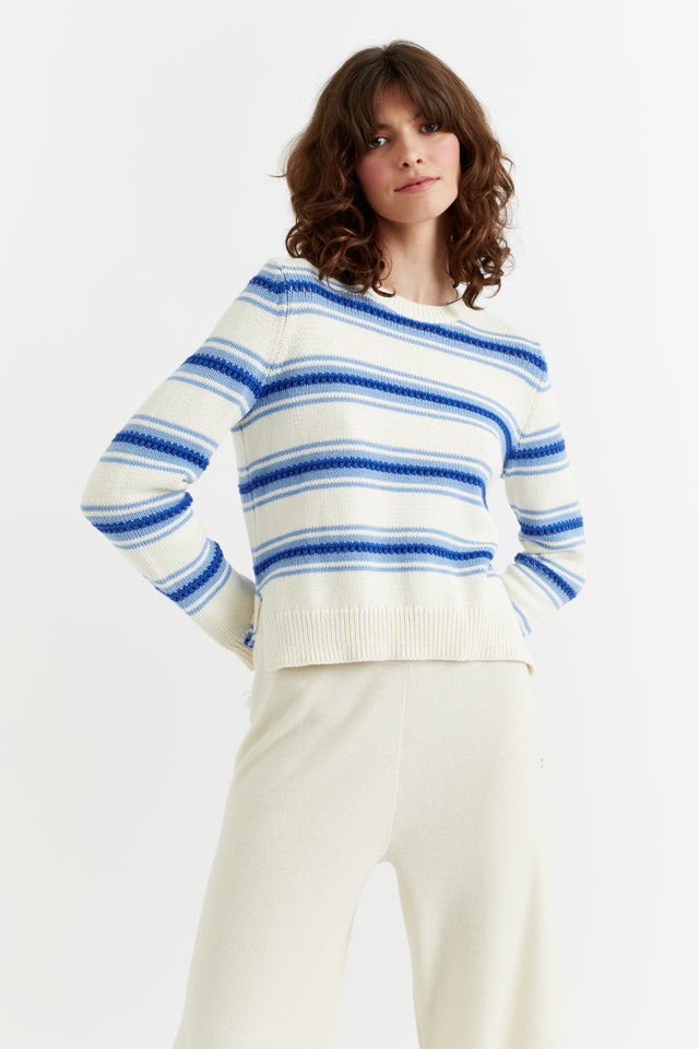 Blue Lace Stitch Cotton Sweater image 1