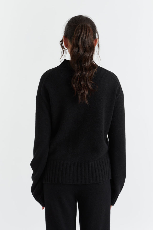 Black Cashmere Patch Pocket Sweater image 3