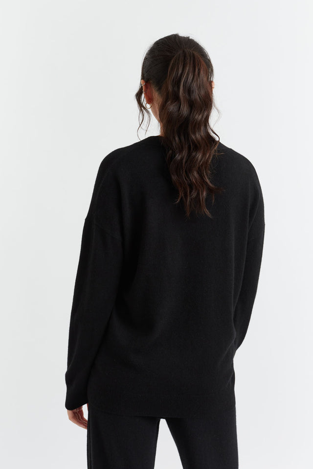 Black Cashmere V-Neck Sweater image 3