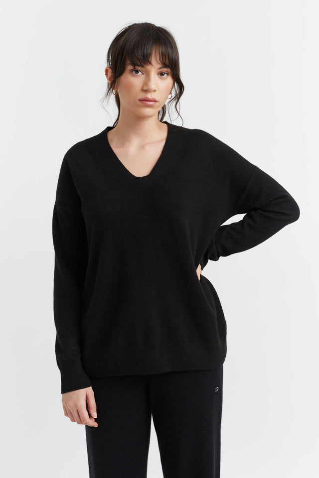 Black Cashmere V-Neck Sweater image 1