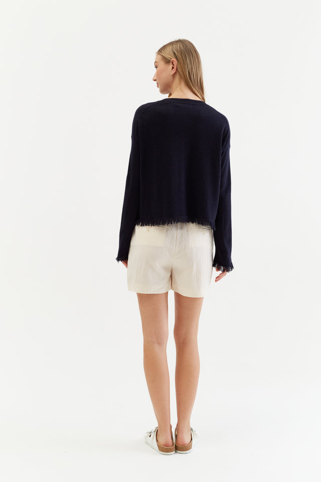 Navy Wool-Cashmere Fringe Sweater image 3