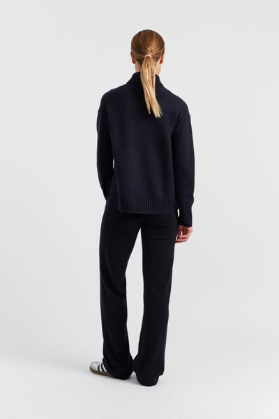 Navy Pure Cashmere Relaxed Rollneck Sweater